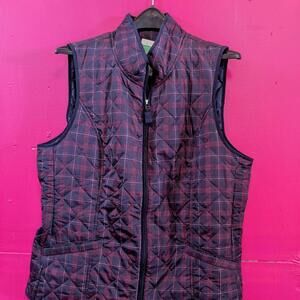 Talbots quilted red & black plaid vest L